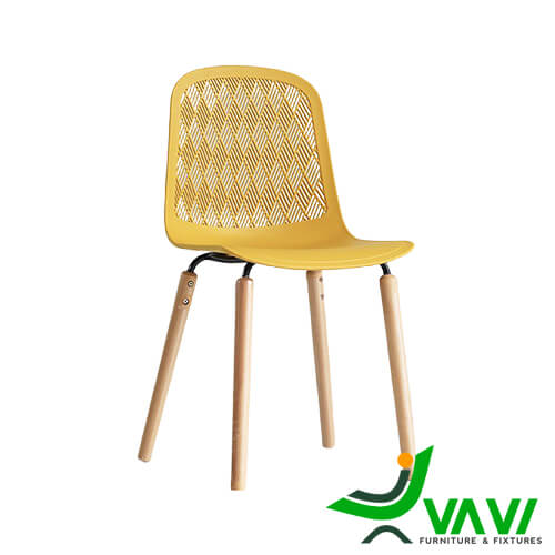 Ghế nhựa chân gỗ hiện đại màu vàng