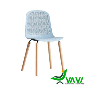 Ghế nhựa chân gỗ hiện đại màu xanh dương