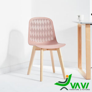 Ghế nhựa căng tin chân gỗ màu xanh hồng