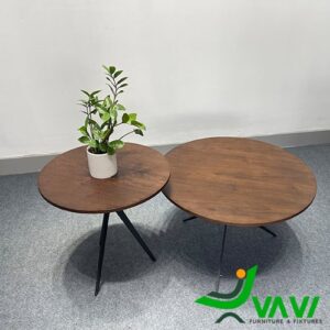 Bộ bàn trà tròn mặt gỗ chân sắt hiện đại VAVI