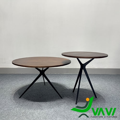 Bộ bàn trà tròn mặt gỗ chân sắt hiện đại