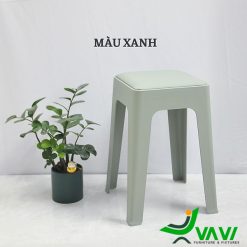 Ghế đôn nhựa vuông có nệm THD4954 màu xanh