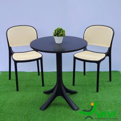Bộ bàn 2 ghế nhựa đúc giả mây THD703A viền đen