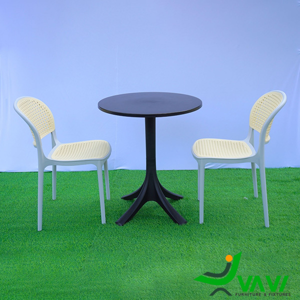 Bộ bàn 2 ghế nhựa đúc giả mây viền ghi nhạt