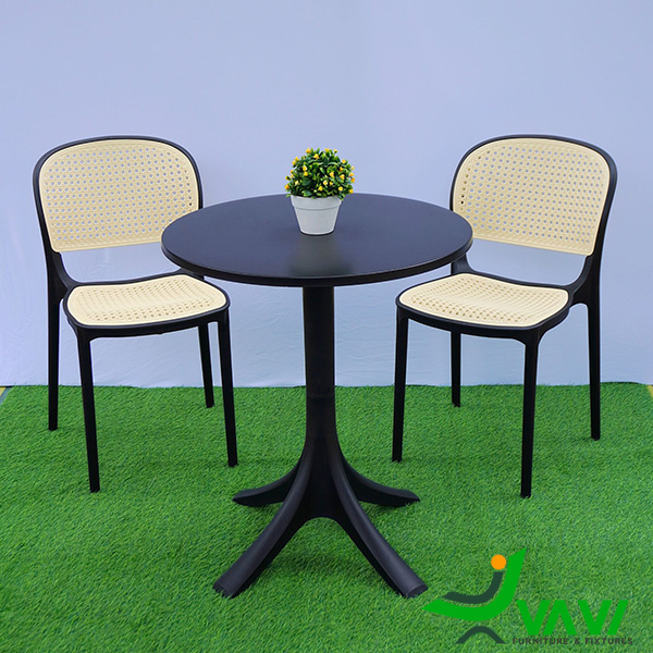 Bộ bàn 2 ghế nhựa đúc giả mây THD703A viền đen