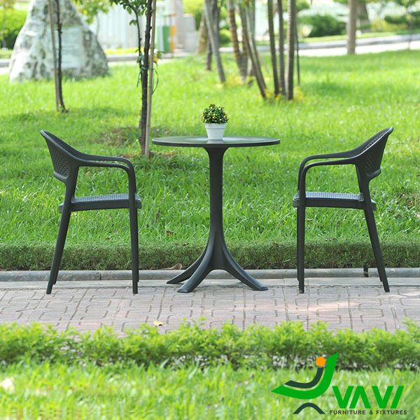 Bộ bàn ghế nhựa 2 ghế màu đen