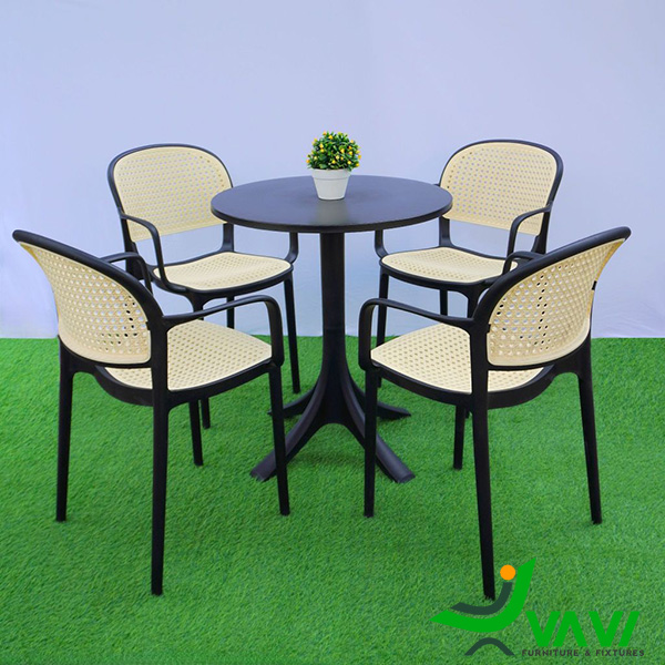 Bộ bàn ghế nhựa đúc giả mây có tay THD704 viền đen