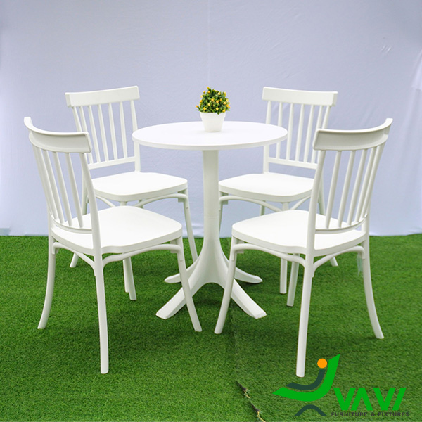 Bộ bàn ghế nhựa đúc nhà hàng màu trắng
