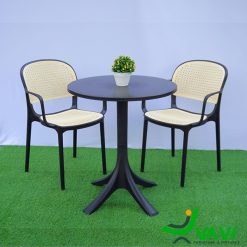 Bộ bàn tròn 2 ghế nhựa đúc giả mây có tay THD704A viền đen