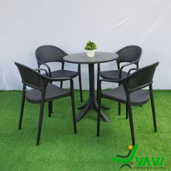 Bộ bàn tròn 4 ghế nhựa đúc THD701 màu đen