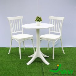 Bộ bàn tròn nhựa đúc 2 ghế màu trắng