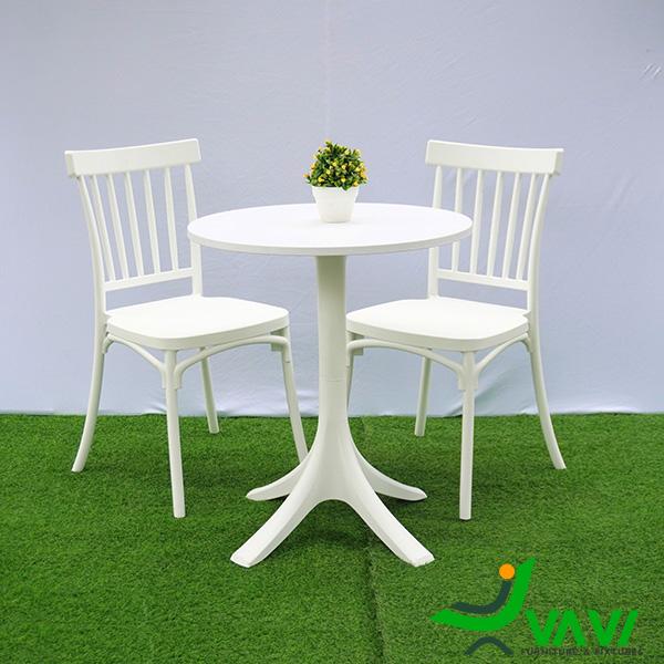 Bộ bàn tròn nhựa đúc 2 ghế màu trắng