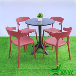 Bộ bàn ghế nhựa đúc 4 ghế THD709 màu đỏ