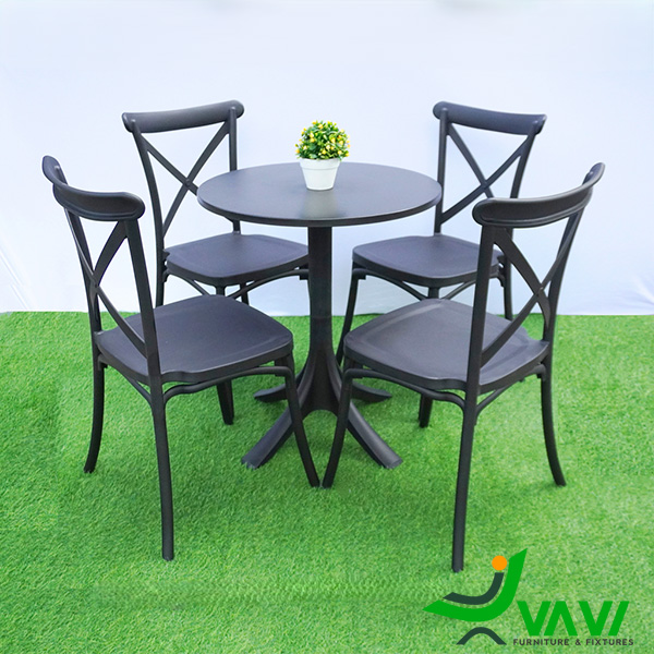 Bộ bàn tròn 4 ghế nhựa đúc màu đen