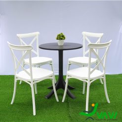 Bộ bàn tròn 4 ghế nhựa đúc trắng bàn đen