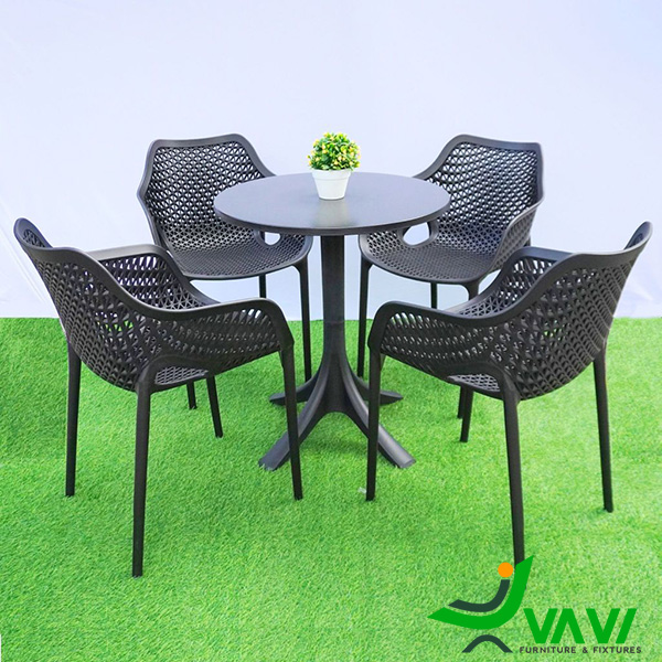 Bộ bàn ghế nhựa ngoài trời THD708 màu đen